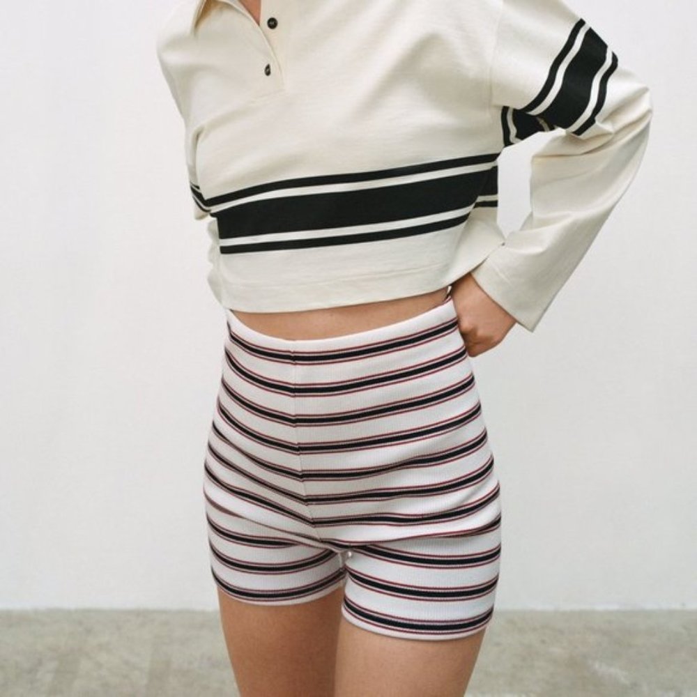 ZARA Striped High-Waist Rib Shorts
